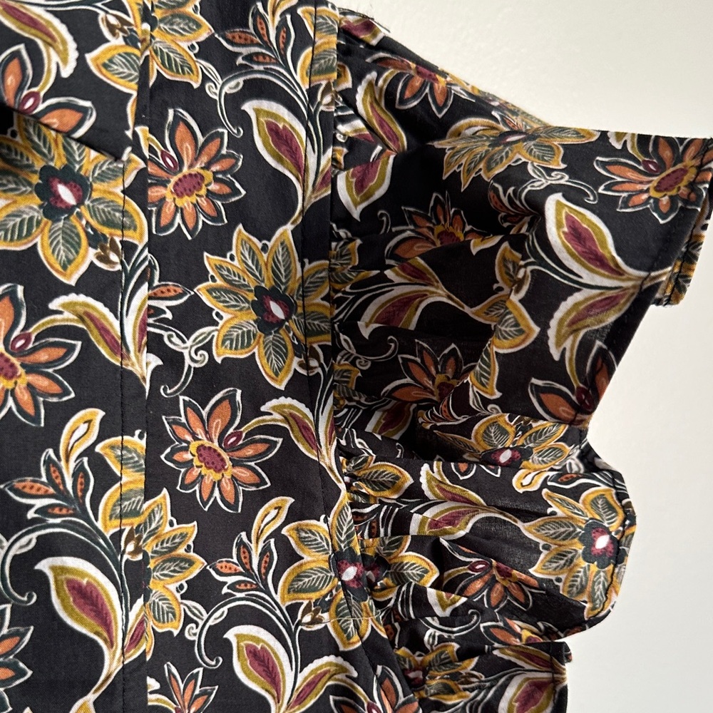 Pinch Anthropologie Black, Mustard, & Rust Floral Babydoll Mini Dress 100 Cotton - Picture 6 of 11